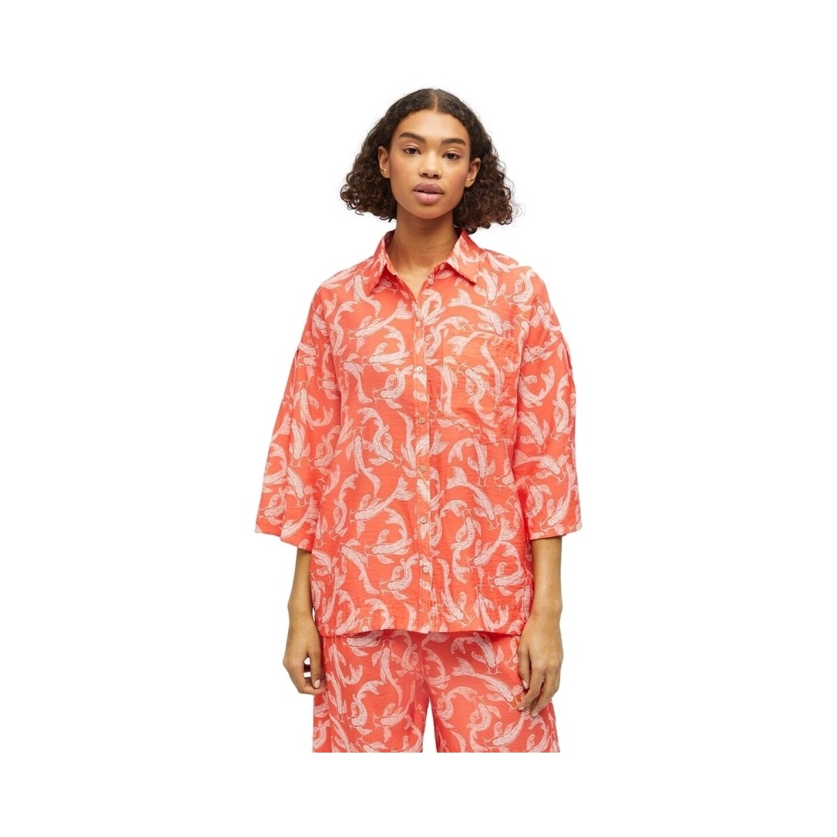 Vêtements Femme Tops / Blouses Object Shirt Rio 3/4 - Hot Coral Orange