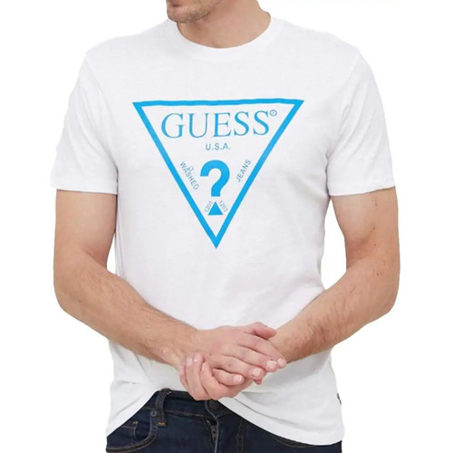 Vêtements Homme T-shirts manches courtes Guess Logo triangle Blanc