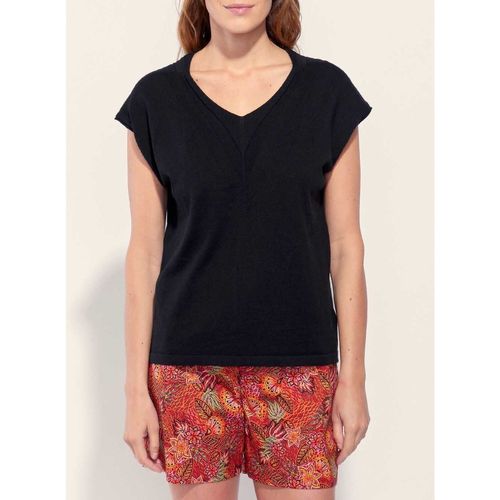Vêtements Femme T-shirts manches courtes Blouse Fluide Volants Kati Tee shirt oversize coton SUMATRA Noir
