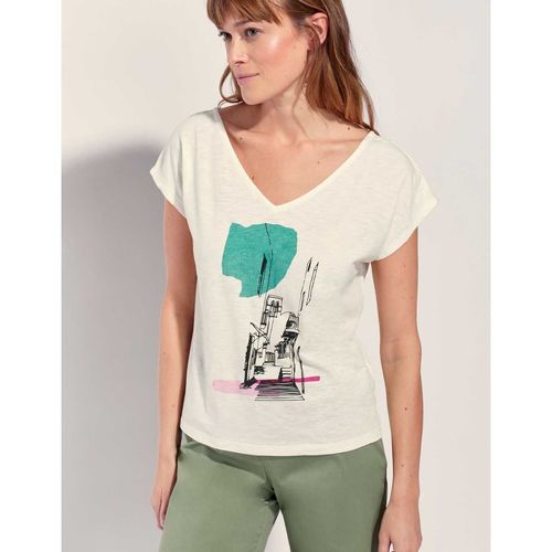 Vêtements Femme T-shirts manches courtes BOSS relaxed fit polo shirt Tee shirt coton flammé bio BACACIANE Blanc