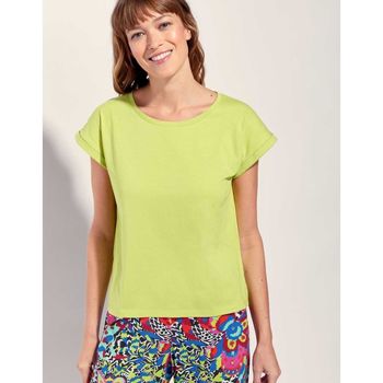 Vêtements Femme T-shirts manches courtes La Fiancee Du Mekong Tee shirt coton bio dentelle CEBANE Vert chartreuse