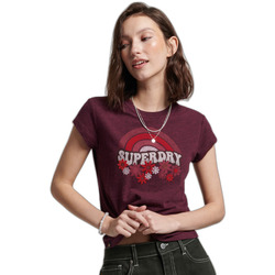 Vêtements Femme T-shirts manches courtes Superdry T-shirt skinny femme  Vintage Années 70 Rouge