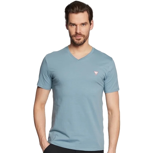 Vêtements Homme T-shirts manches courtes Guess Col V classic logo triangle Bleu