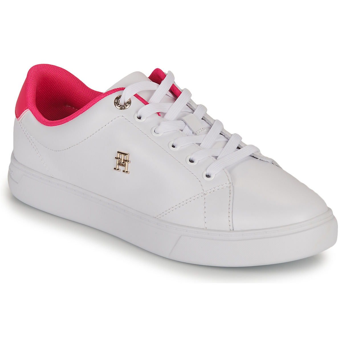 Chaussures Femme Tommy Jeans Borsa a spalla nero rosso acceso bianco blu scuro ELEVATED ESSENTIAL COURT SNEAKER Blanc / Rose