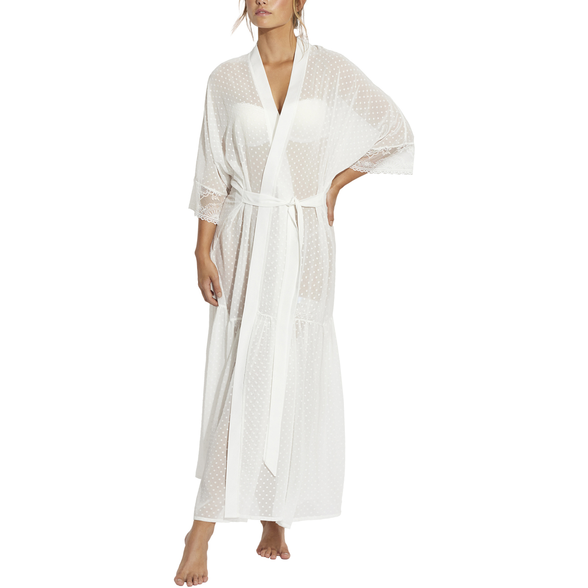 Vêtements Femme Pyjamas / Chemises de nuit Selmark Déshabillé long manches trois-quarts Penelope Mariage Blanc