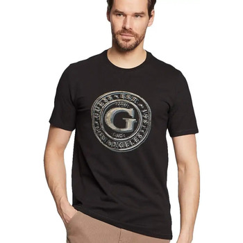 Vêtements Homme T-shirts manches courtes Guess Round logo Noir