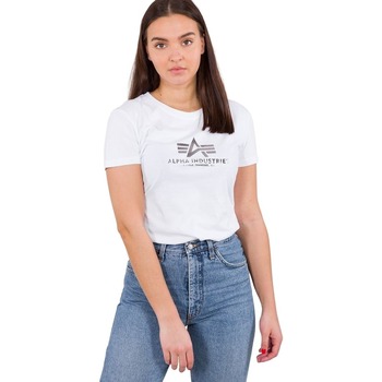 Vêtements Femme T-shirts manches courtes Alpha T-shirt femme  New Basic Foil Print blanc/gris métallique