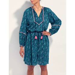 Vêtements Femme Robes courtes La Fiancee Du Mekong Robe ample imprimée coton bio ELUZAI Bleu