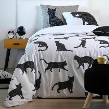Maison & Déco Born To Bio Stof Parure de lit chats noirs 220 x 240 cm Blanc