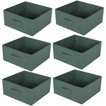 Maison & Déco Paniers / boites et corbeilles Toilinux Lot de 6 boites de rangement pliables en tissus avec poignée Vert