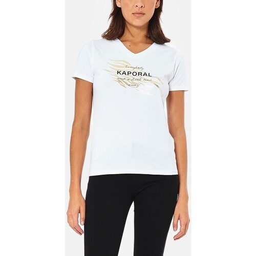 Vêtements Femme T-shirts manches courtes Kaporal - T-shirt col en v - blanc Blanc