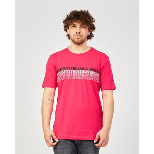 Vêtements Homme Sacs porté main BOSS T-shirt Tee col rond avec logos multicolores Rose