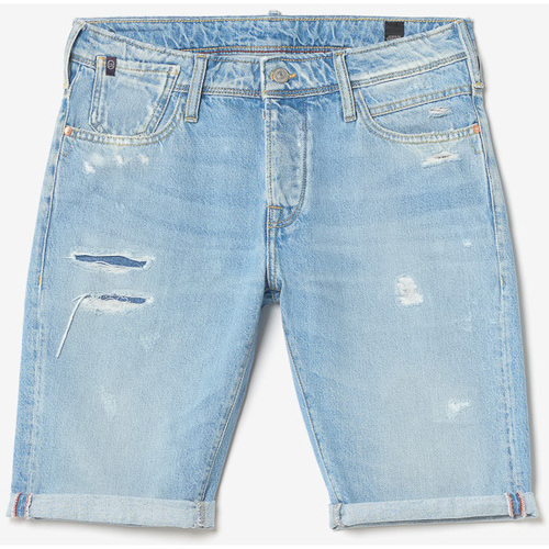 Vêtements Homme Shorts / Bermudas Le Temps des Cerises Bermuda laredo en jeans bleu clair délavé destroy Bleu