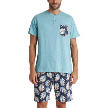 Vêtements Homme Pyjamas / Chemises de nuit Admas Pyjama short t-shirt Work Antonio Miro Bleu Turquoise