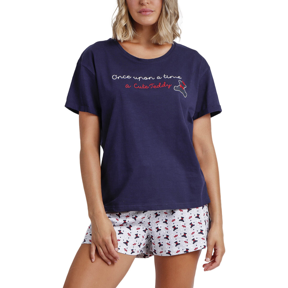 Vêtements Femme Zafferh T-shirt med logotryk Pyjama short t-shirt Cute Teddy Bleu