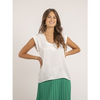 Vêtements T-shirts & Polos Dona X Lisa Top col V satin FIKA Blanc