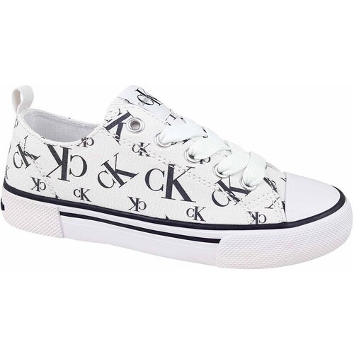 Chaussures Enfant Baskets basses Calvin Klein JEANS escuro Logo All Over Blanc