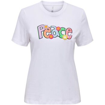 Vêtements Femme T-shirts & Polos Only 15297273 LOLA-BW PEACE Blanc
