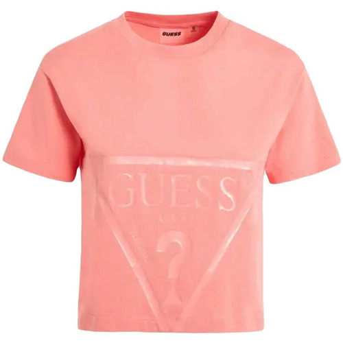 Vêtements Femme ribbed V-neck T-shirt Guess Classic logo triangle Rose