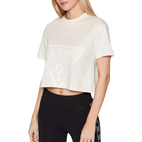 Vêtements Femme ribbed V-neck T-shirt Guess Classic logo triangle Blanc