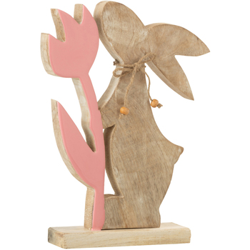 Coupelle Ronde En Teck Naturel Statuettes et figurines Jolipa Figurine Lapin et tulipe en bois de rose Beige
