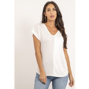 Vêtements T-shirts & Polos Dona X Lisa T-shirt col V bimatière FAZZY Blanc