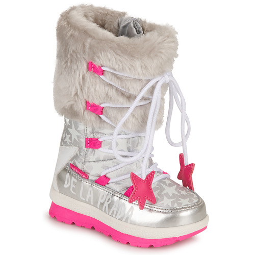 Chaussures Fille Bottes de neige Prada triangle-logo Saffiano leather briefcase APRES-SKI Argenté / Rose