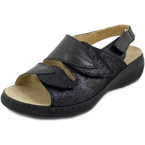 Chaussures Femme Sandales et Nu-pieds Stile Di Vita Femme Chaussures, Sandales, Cuir, Semelle Amovible-8561NE Noir