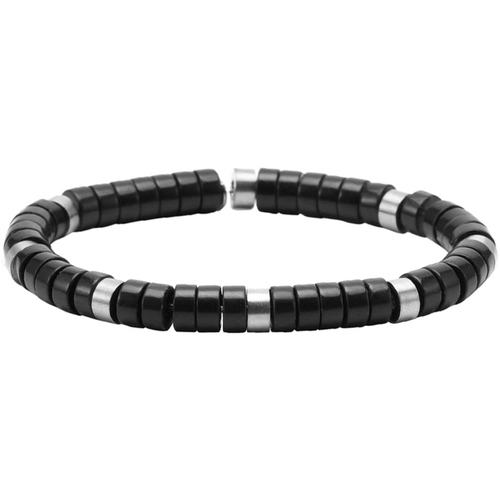 Montres & Bijoux Bracelets Sixtystones Bracelet Perles Heishi En Agate Noire-Large-20cm Noir