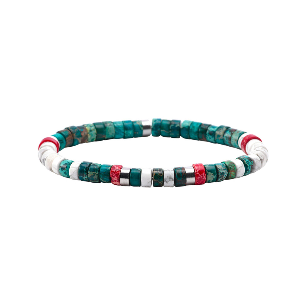 Montres & Bijoux Bracelets Sixtystones Bracelet Perles Heishi Jaspe Vert  -XS-14cm Multicolore