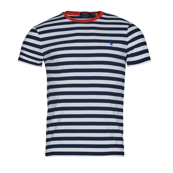 Vêtements Homme T-shirts manches courtes Polo Ralph Lauren T-SHIRT AJUSTE EN COTON MARINIERE Marine / Blanc / Rouge