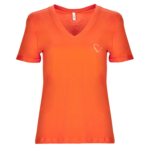 Vêtements Femme T-shirts manches courtes Only ONLKITA S/S V-NECK HEART TOP BOX CS JRS Orange