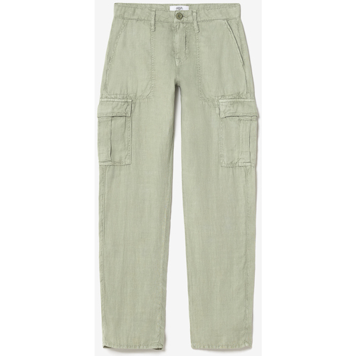 Vêtements Femme Pantalons Le Temps des Cerises Pantalon louisa en lin vert amande Blanc