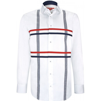 Vêtements Homme Chemises manches longues Andrew Mc Allister chemise cintree satin de coton flag blanc Blanc