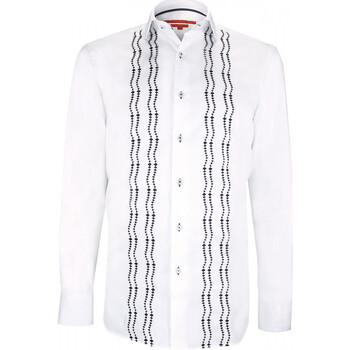 Vêtements Homme Chemises manches longues Andrew Mc Allister chemise brodee satin de coton broidery blanc Blanc