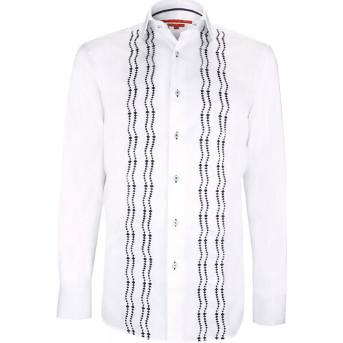 Vêtements Homme Chemises manches longues Stones and Boneser chemise brodee satin de coton broidery blanc Blanc