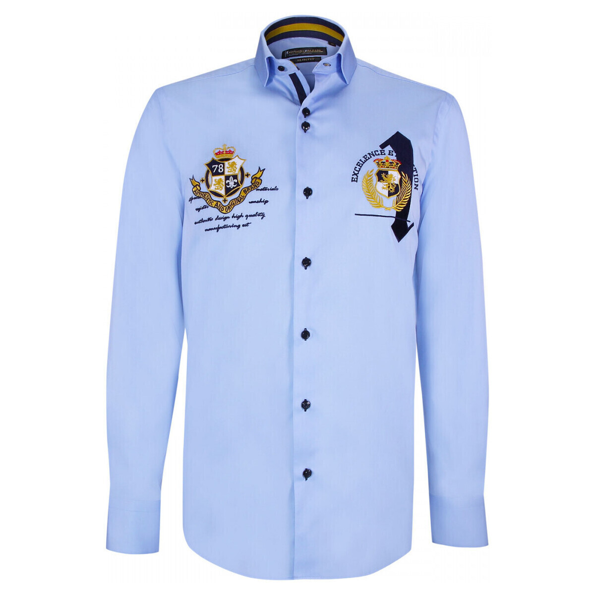 Vêtements Homme Chemises manches longues Emporio Balzani chemise cintree a broderies uno bleu Bleu