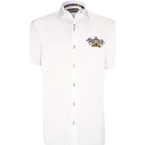 Vêtements Homme Chemises manches courtes Emporio Balzani chemisette brodee coupe cintree exclusivo blanc Blanc