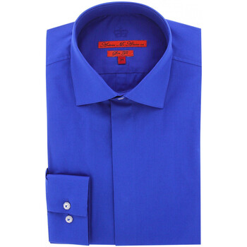 Andrew Mc Allister chemise gorge cachee mode ryan bleu Bleu
