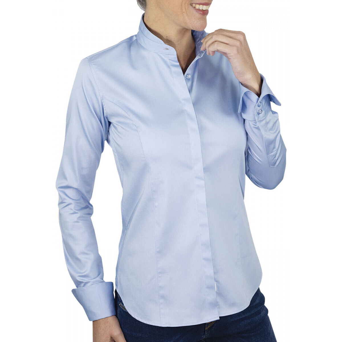 Vêtements Femme Chemises / Chemisiers St. Pierre et Miqueloner chemise femme col mao celia bleu Bleu