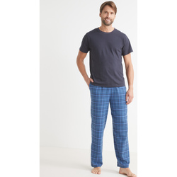 Vêtements Homme Pyjamas / Chemises de nuit Honcelac by Daxon - Pyjama homme jersey et flanelle carreauxbleu