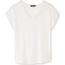 Vêtements Femme T-shirts & Polos Daxon by  - Tee-shirt encolure V macramé Blanc
