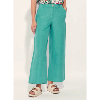 Vêtements Femme Pantalons Livraison gratuite* et Retour offertkong Pantalon large coton lin taille haute AMELIA Vert