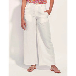 Vêtements Femme Pantalons La Fiancee Du Mekong Pantalon large coton lin taille haute AMELIA Blanc