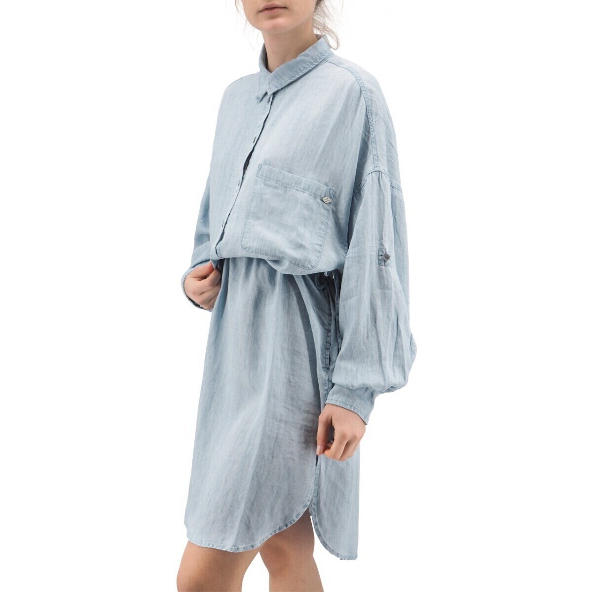 Vêtements Femme Robes longues Replay Robe chemise oversize en lin Essential Bleu