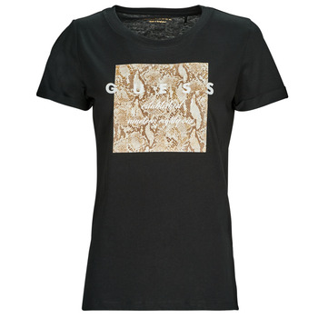 Vêtements Femme T-shirts manches courtes Guess marrone SS RN PYTHON TEE Noir
