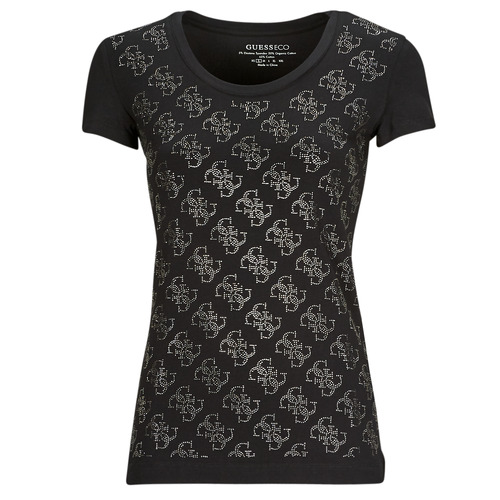 Vêtements Femme T-shirts manches courtes LARGE Guess SS VN 4G ALLOVER TEE Noir