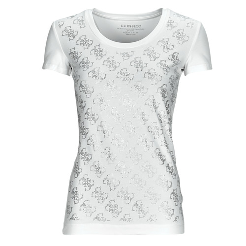 Vêtements Femme T-shirts manches courtes Guess leuke SS VN 4G ALLOVER TEE Blanc