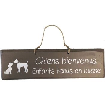 Oh My Sandals Tableaux / toiles Qualiart Plaque décorative en bois - Chiens bienvenus - TAUPE Marron