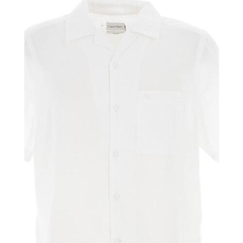 Vêtements Homme Chemises manches courtes Calvin Klein jacket Jeans Linen cotton cuban s Blanc
